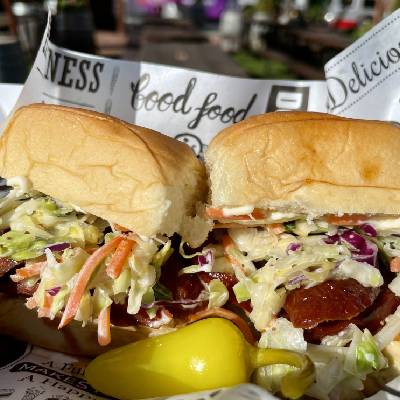 a close up of a sandwich sitting on top of a table